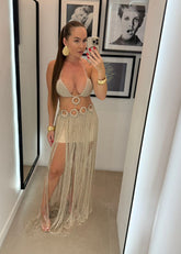 Vestido Longo com Franjas Elegantes Feminino